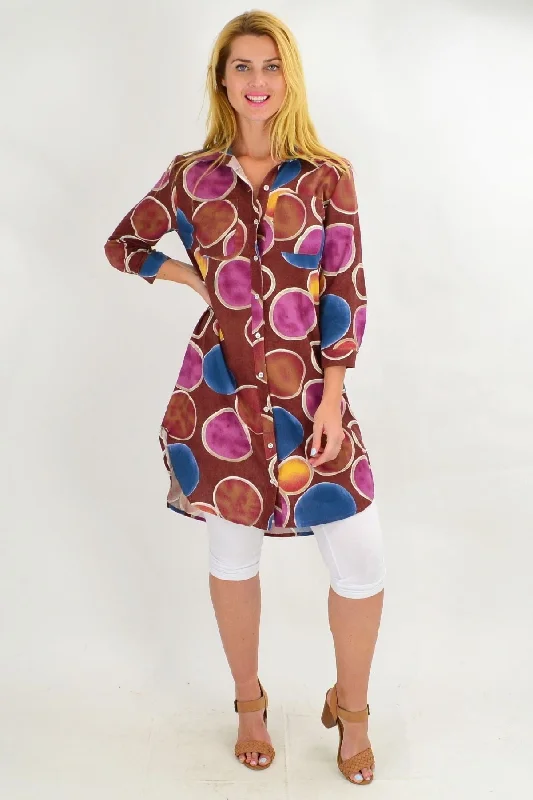 Brown Colourful Circles Tunic Shirt