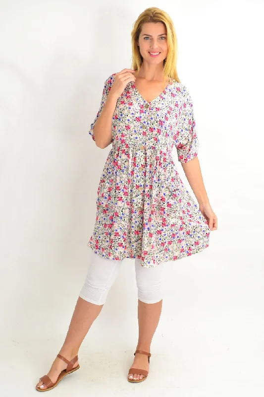 Cream Coconut Button Pocket Tunic Dress