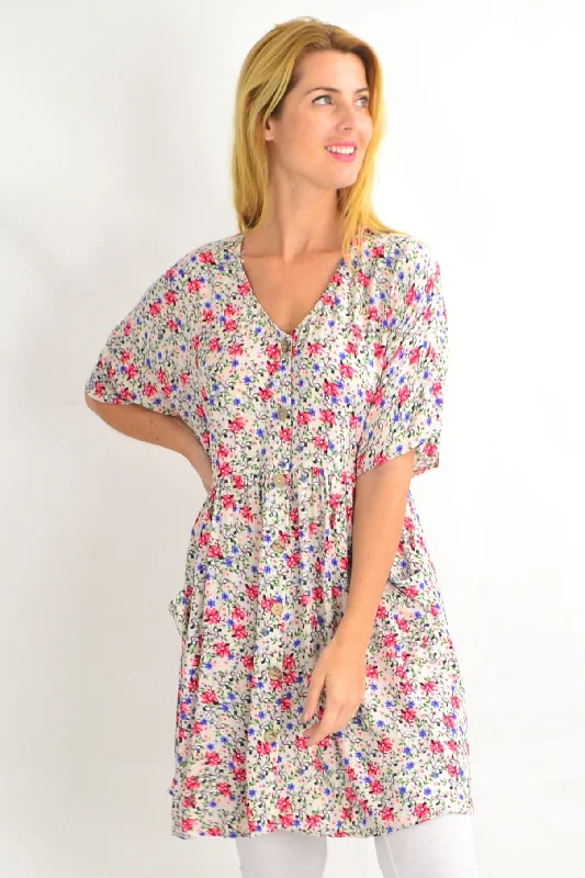 Cream Coconut Button Pocket Tunic Dress