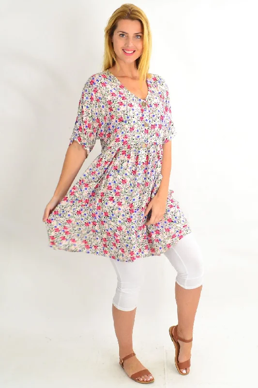 Cream Coconut Button Pocket Tunic Dress