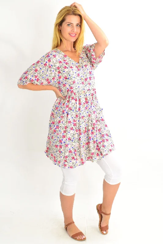 Cream Coconut Button Pocket Tunic Dress