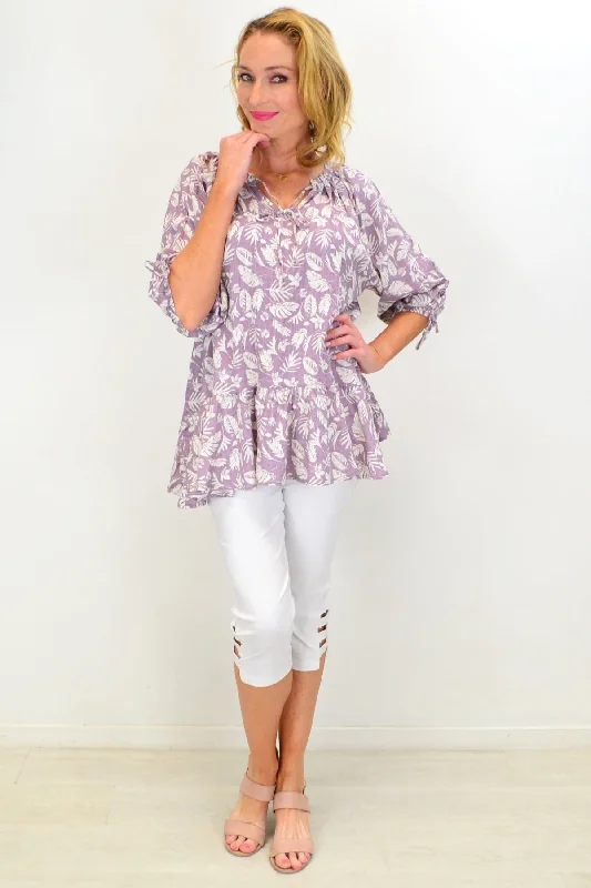 Dusty Purple Sail Away tie neck Tunic Top