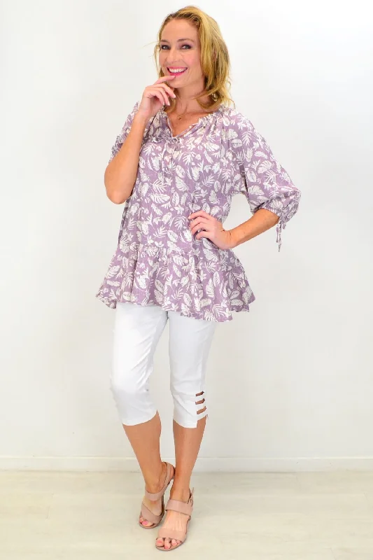 Dusty Purple Sail Away tie neck Tunic Top