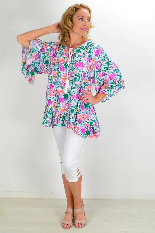 Flower frenzy Beach Relaxed Tunic Top