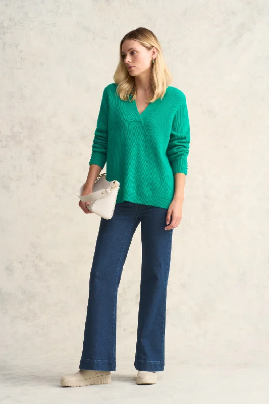 Ribbed V Neck Wool Jumper