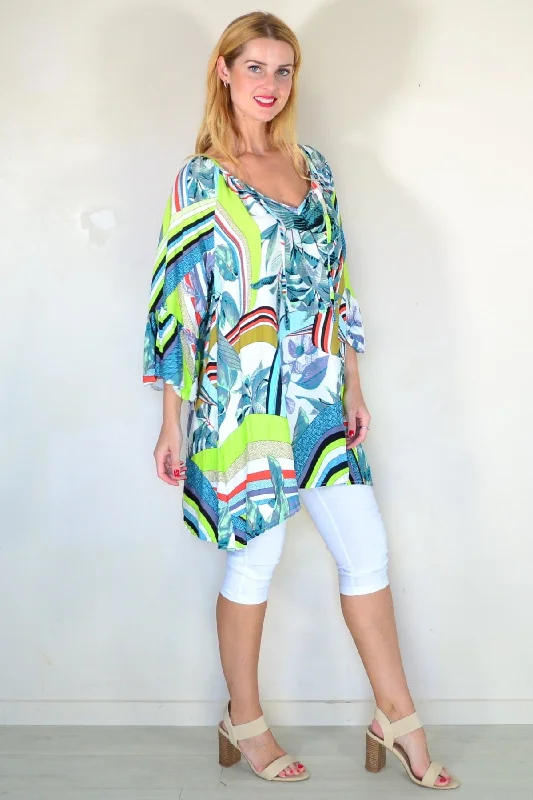 Fun Lime Print Crinkle Tunic Top