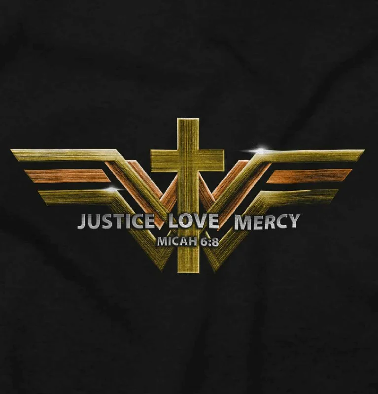 Justice Love Mercy Junior Fit V-Neck T-Shirt