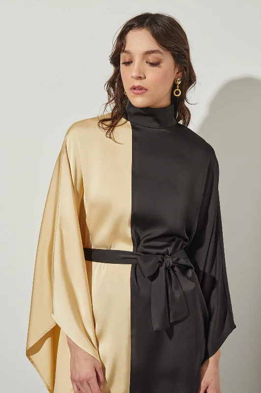 Mock Neck Blouse - Two-Tone Satin Crepe de Chine