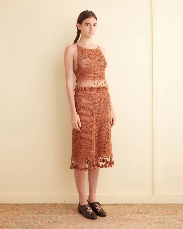 Posy Crochet Dress - Brown