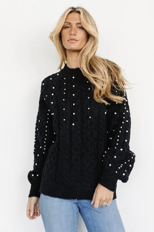 Quinn Pearl Knit Sweater | Black