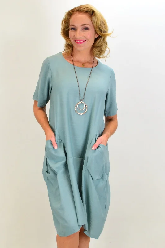 Sage Big Pocket Shift Tunic Dress