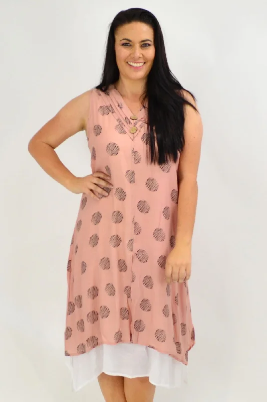 Sleeveless Dusty Pink Dots Overlay Tunic Dress