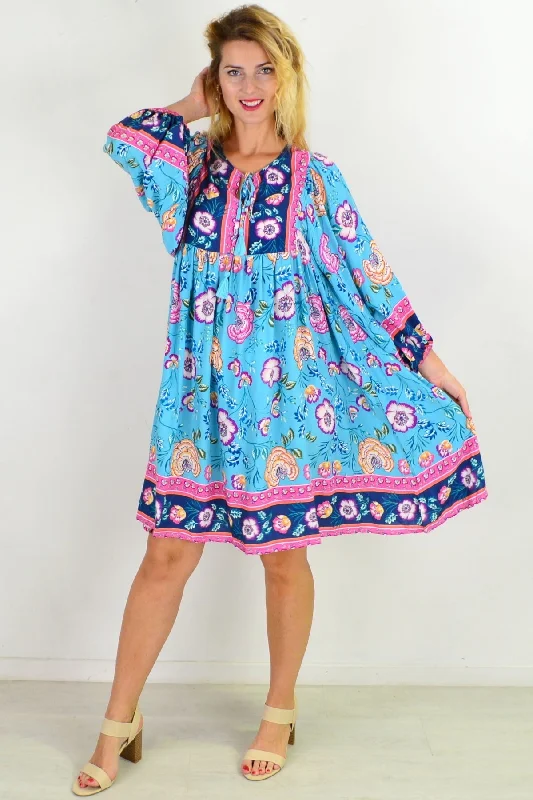 Soft Blue Moroccan Style Boho Tunic Dress