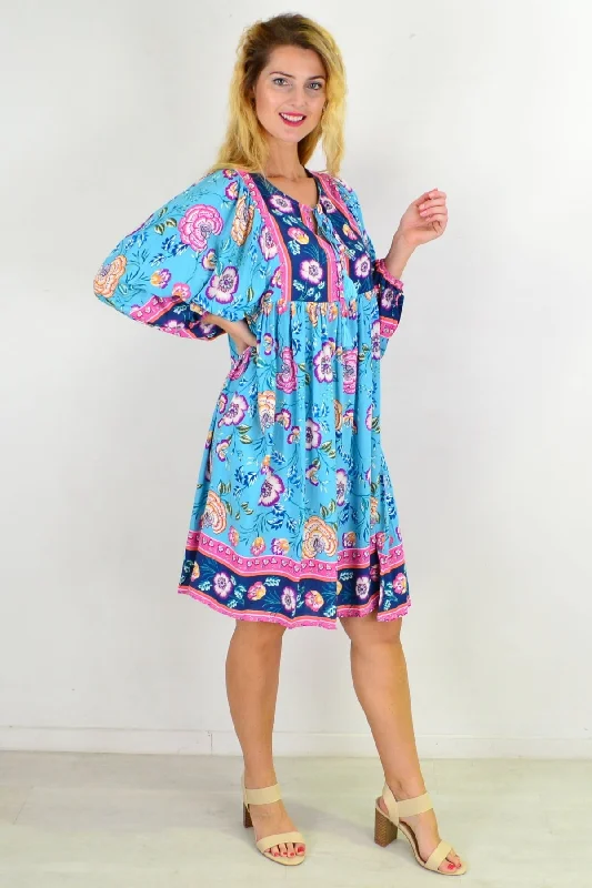 Soft Blue Moroccan Style Boho Tunic Dress