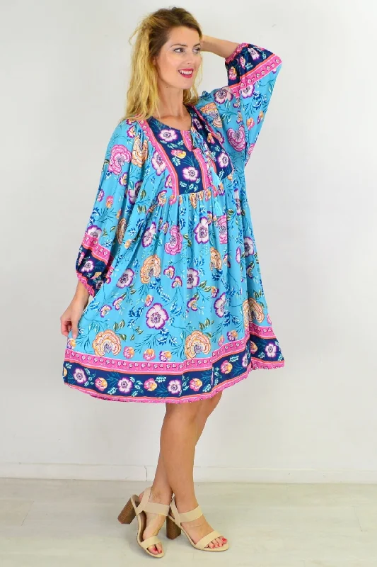 Soft Blue Moroccan Style Boho Tunic Dress