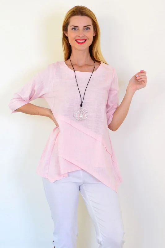 Soft Pink Linen Blend Tunic Top