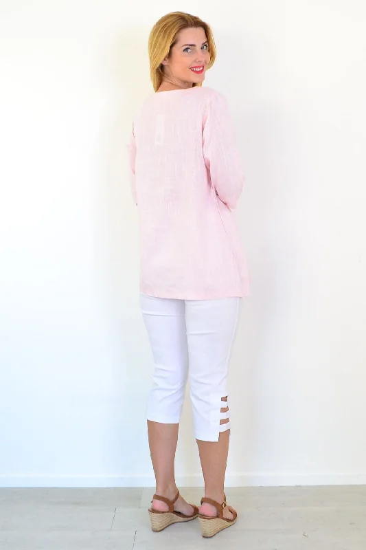 Soft Pink Linen Blend Tunic Top