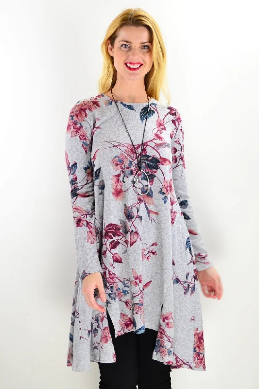 Soft Pinky Autumn Leaf Fleece Tunic Dress