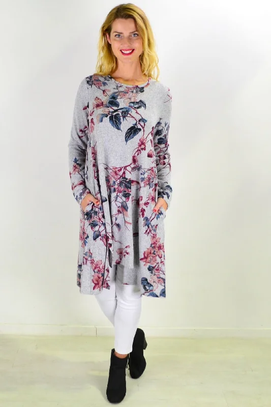 Soft Pinky Autumn Leaf Fleece Tunic Dress