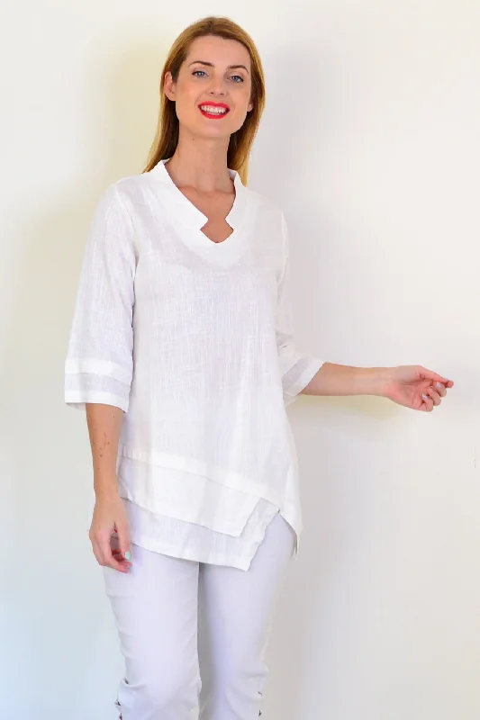 White Linen Blend Tunic Top