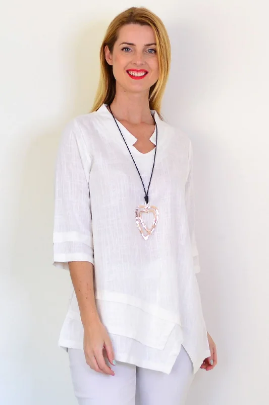 White Linen Blend Tunic Top