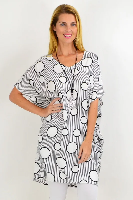 White Stripe Dot Cocoon Tunic Top