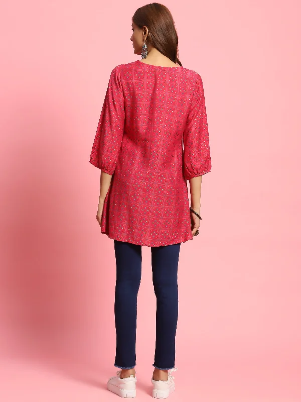 Women Fuchsia Geometric Printed Tunic