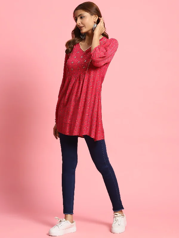 Women Fuchsia Geometric Printed Tunic