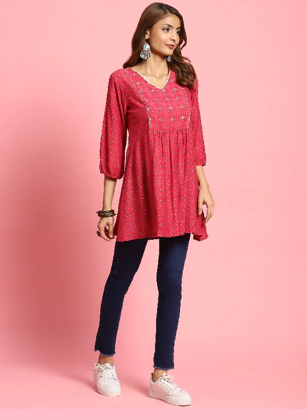 Women Fuchsia Geometric Printed Tunic