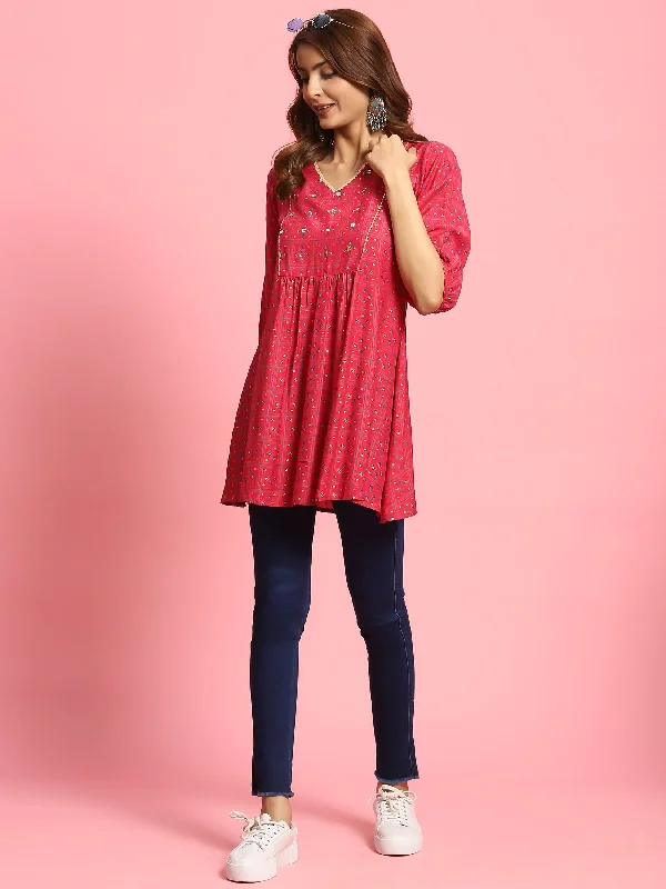 Women Fuchsia Geometric Printed Tunic