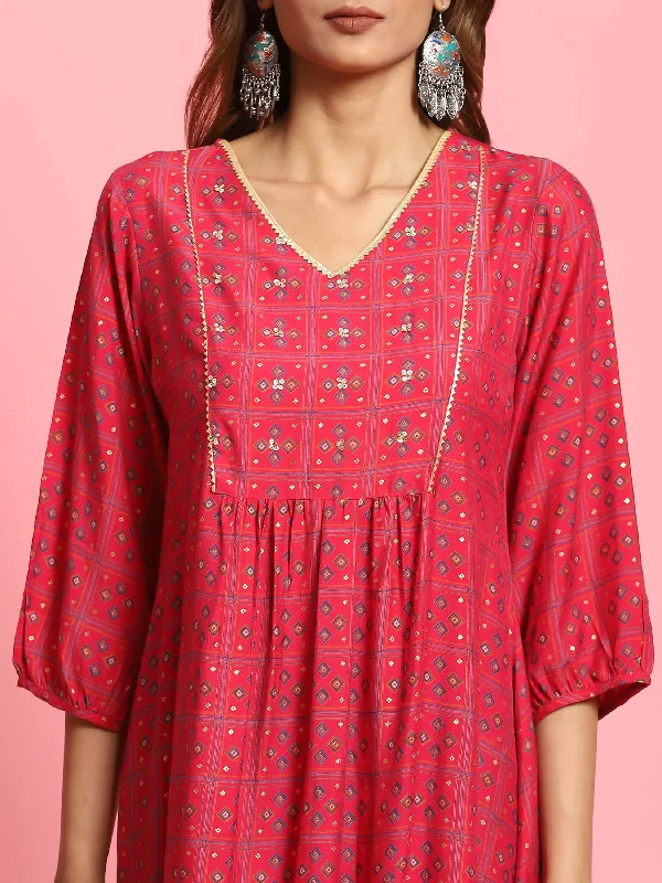 Women Fuchsia Geometric Printed Tunic