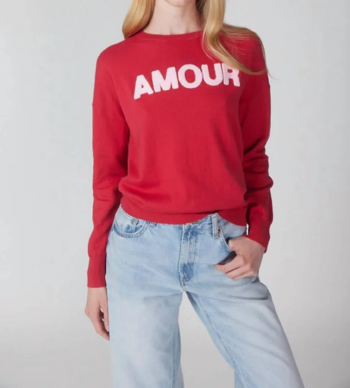 Amour Crew Sweater In Red