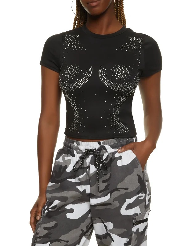 Rhinestone Body Print Crop Top