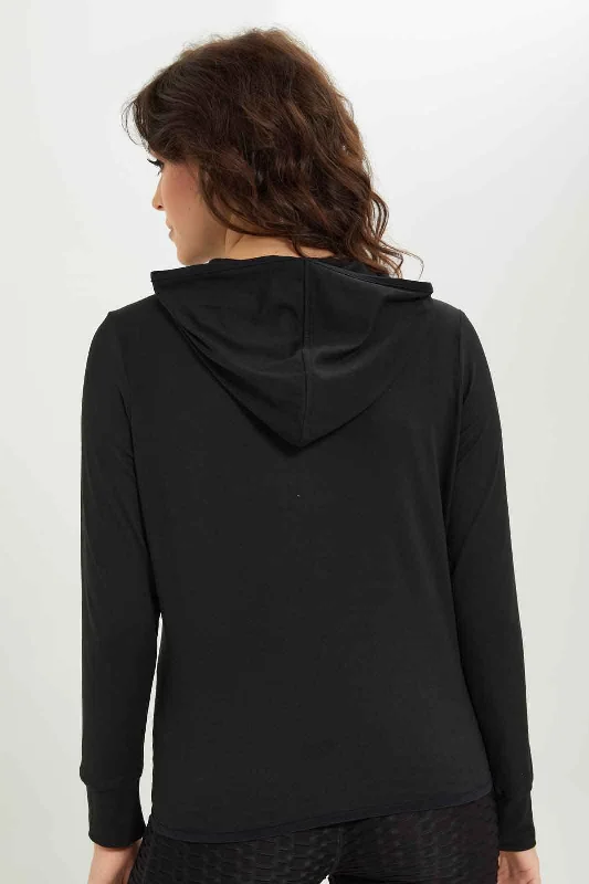 Women Black Hooded Sweatshirt