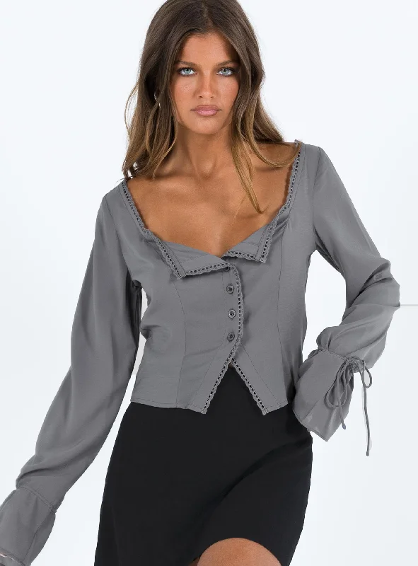 Carila Lace Voile Sheer Top Grey