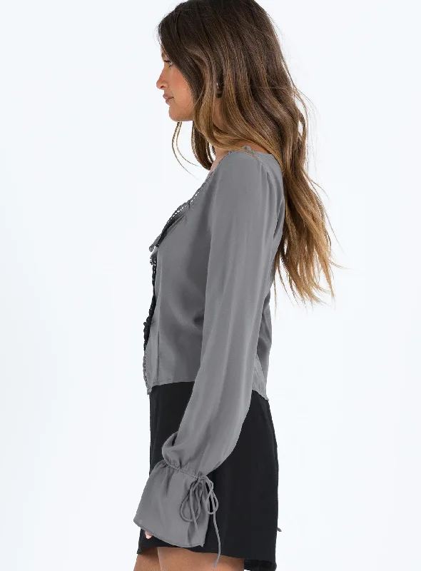 Carila Lace Voile Sheer Top Grey