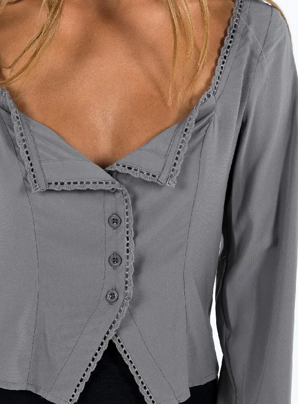 Carila Lace Voile Sheer Top Grey