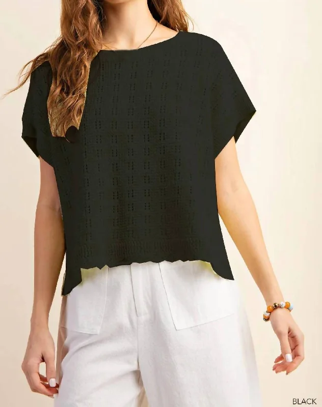 Cotton Thread Sweater Top In Black