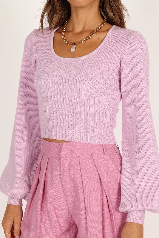 Daphne Crewneck Bubble Sleeve Knit Sweater - Lilac