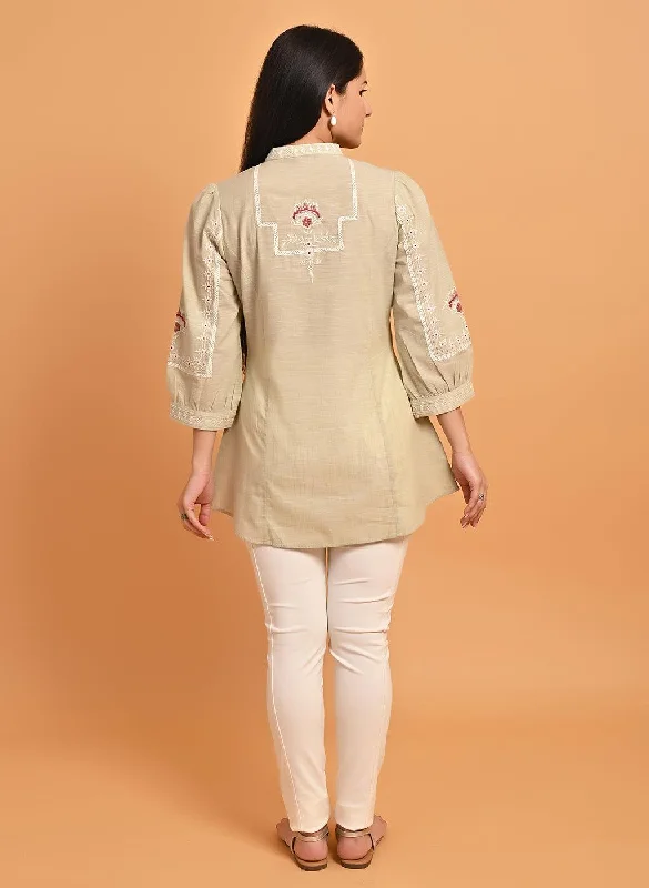 Green Embroidered Slub Tunic