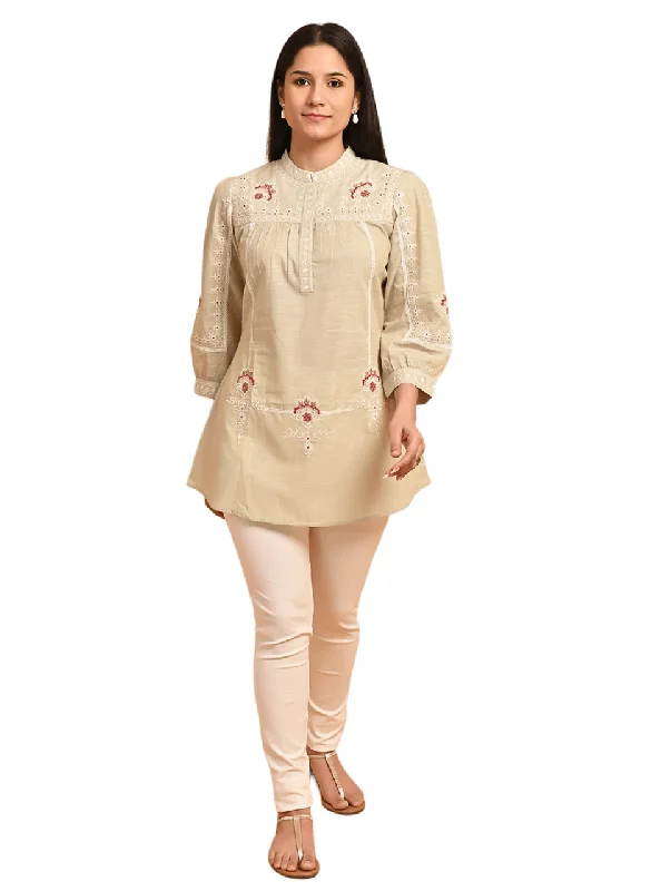 Green Embroidered Slub Tunic