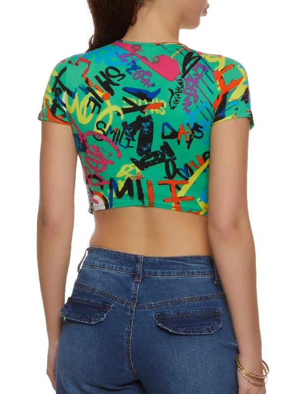 Graffiti Print Cut Out Crop Top