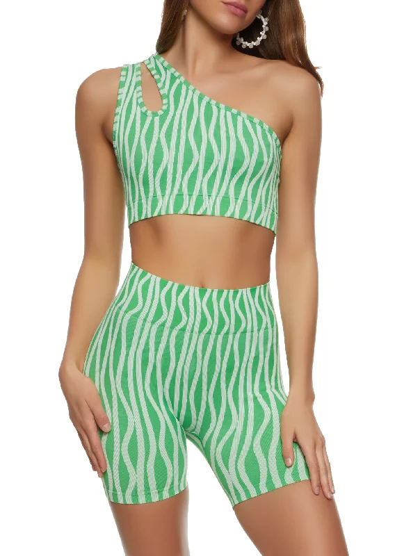 Printed One Shoulder Cropped Tank Top