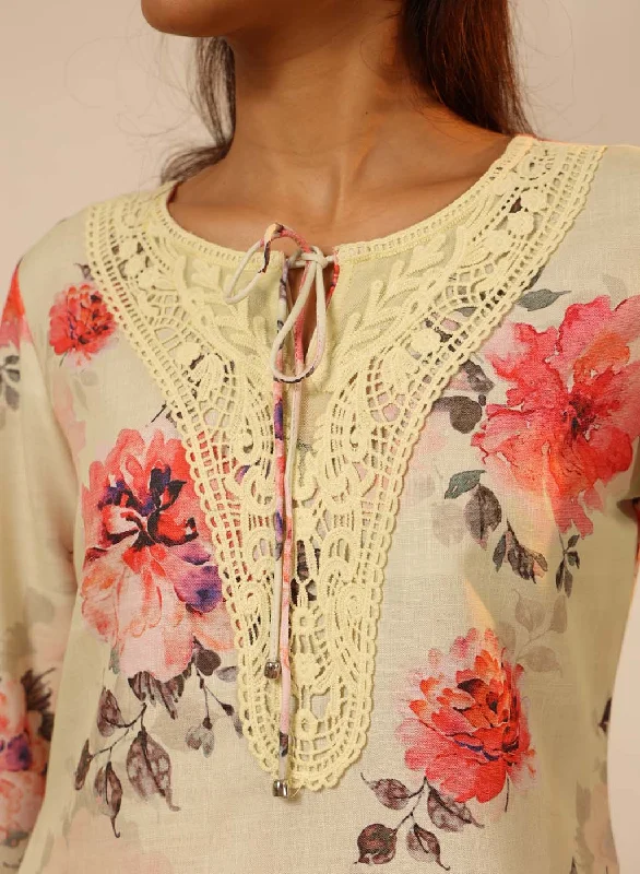 Light Yellow Floral Printed Tunic