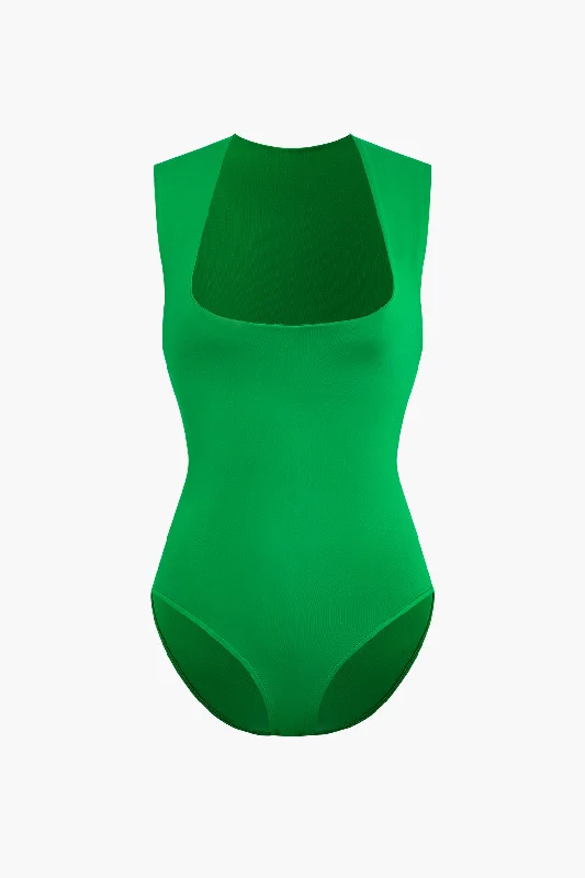 Solid Square Neck Sleeveless Bodysuit