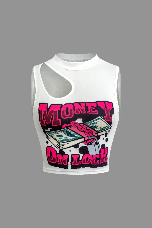 Money Pattern Crop Tank Top