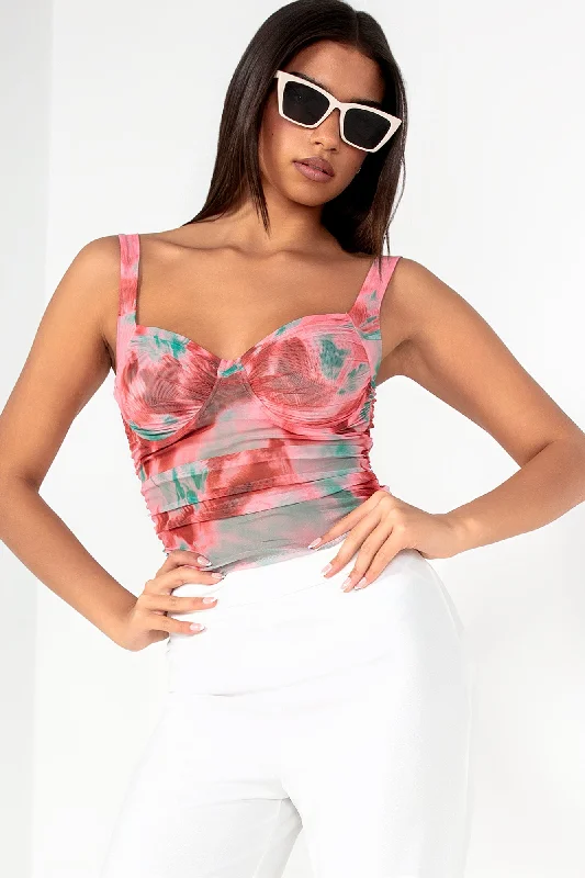 Mindy Red Mesh Print Bodysuit