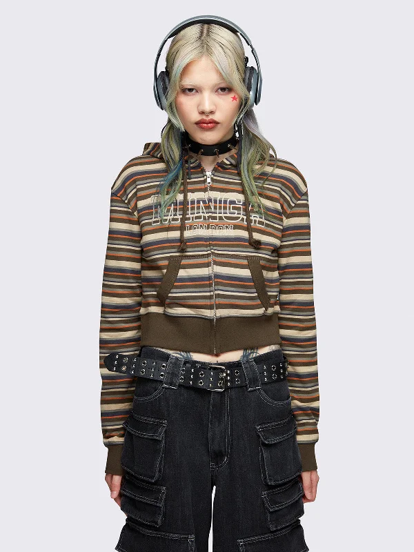 Minga Striped Cropped Zip Up Hoodie