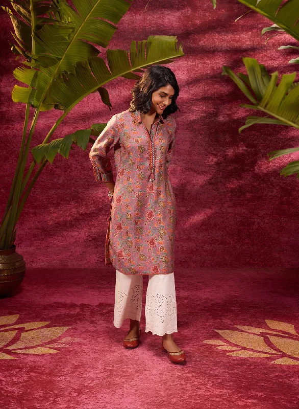 Noor Turkish Rose Pink Printed Cotton Tunic for Women