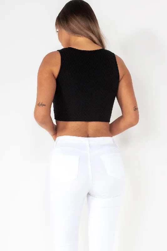 Nova Black Textured Crop Top